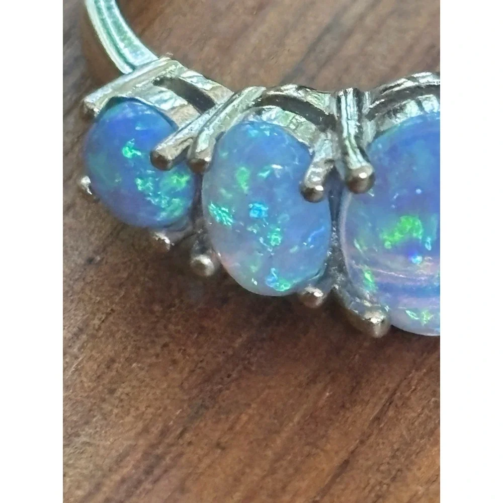 Blue Fire Opal And .925 Sterling Ring Size 7.75 - Picture 3 of 11